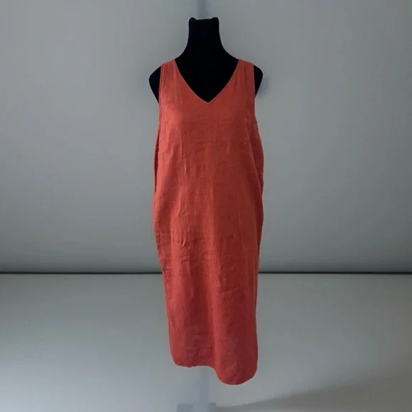 Madewell Linen Blend Midi Tank Dress Sz XS Sleeveless VNeck Rust Light Airy Boho - Picture 2 of 14